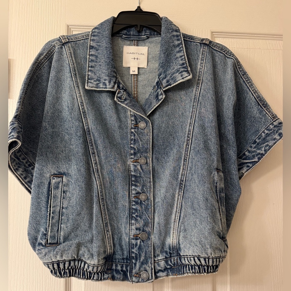 Habitual Short Sleeve Cropped Oversized Denim Jacket.